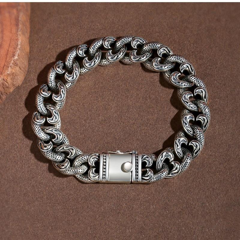 

2026 Men s Tide Domineering Personality Wide Version Flat Chain Retro Tide Jewelry Love Rattan Bracelet 18CM
