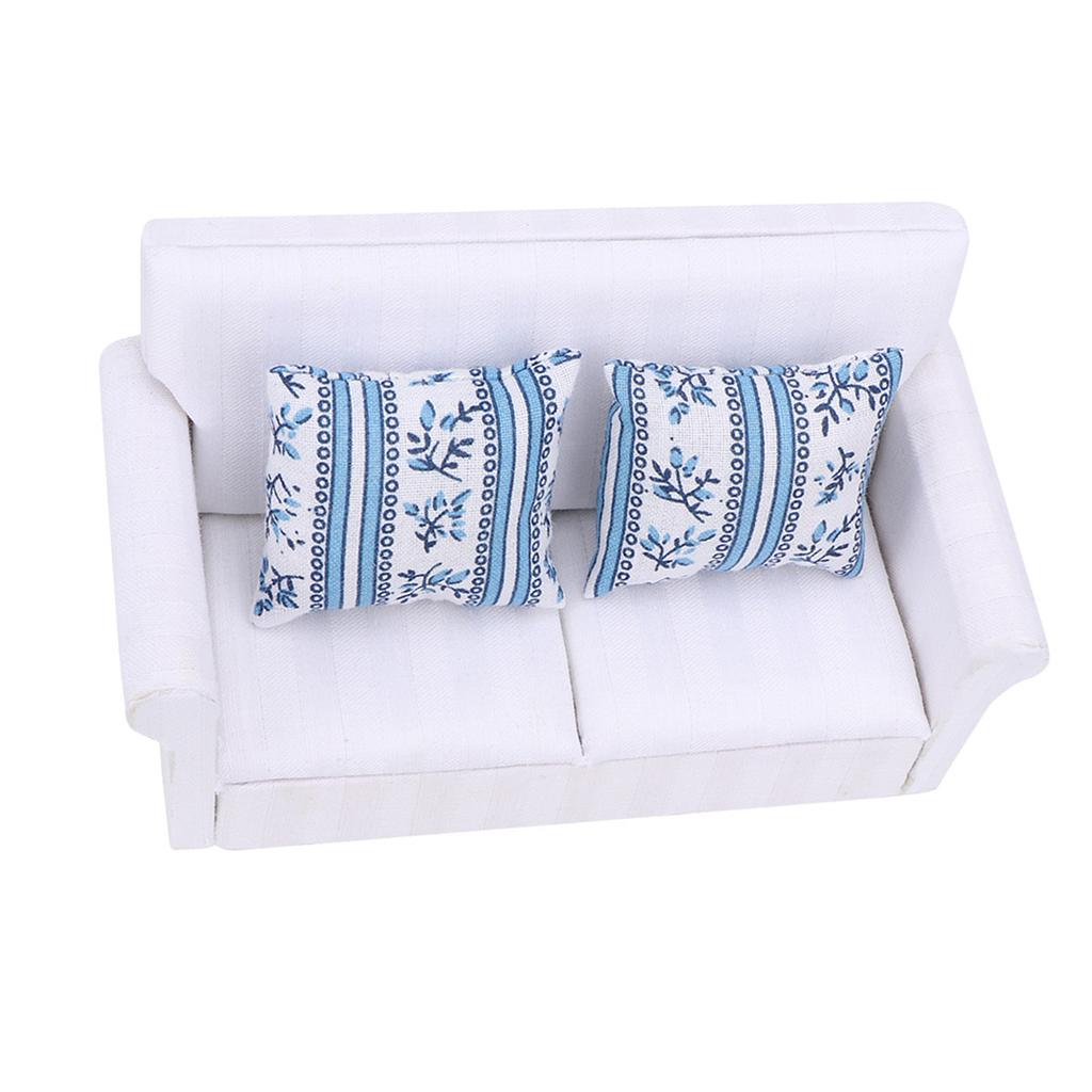 1/12 Dollhouse Miniature Sofa Set Living Room Furniture Accessories (2 Seat Sofa with Cushion)