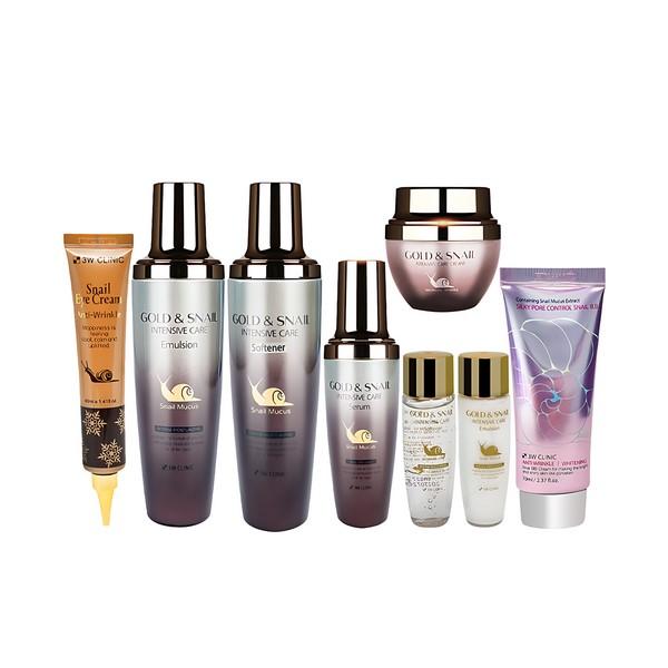 3W Clinic Snail Women's Functional Cosmetics Set (Skin130ml+Lotion130ml+Cream50ml+Serum50ml+BBCream70ml+EyeCream40ml+Skin30ml+Emulsion30ml)