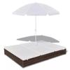 Chaise longue - vidaXL - Double - Résine tressée - Coussins amovibles - Parasol inclus