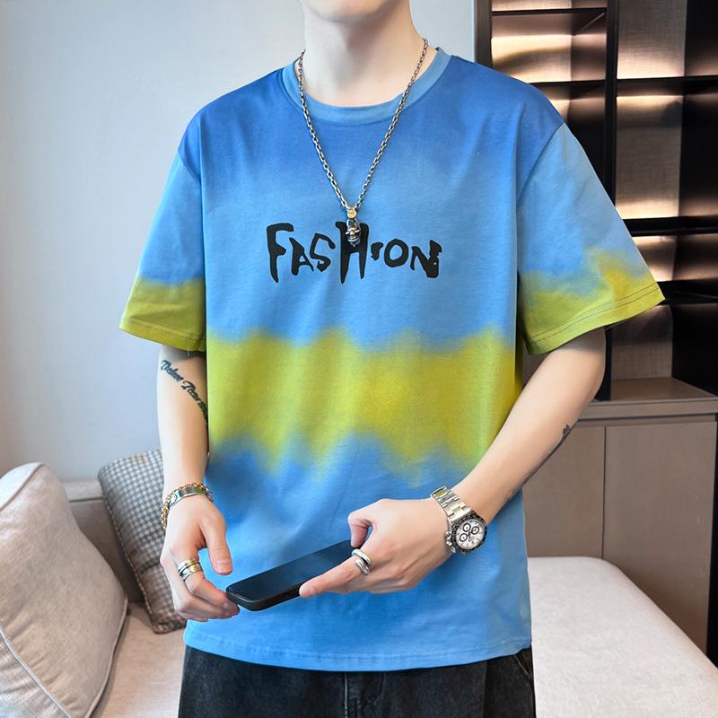 Men's 2024 Summer Trendy Round Neck Pure Cotton Short-Sleeve T-Shirt with Print