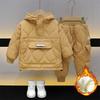 Steppanzug für Jungen, Winteranzug für Kinder, einfarbig, dick, mit Baumwolle gefüttert, zweiteilig, Baby-Winteranzug mit Baumwolle gefüttert