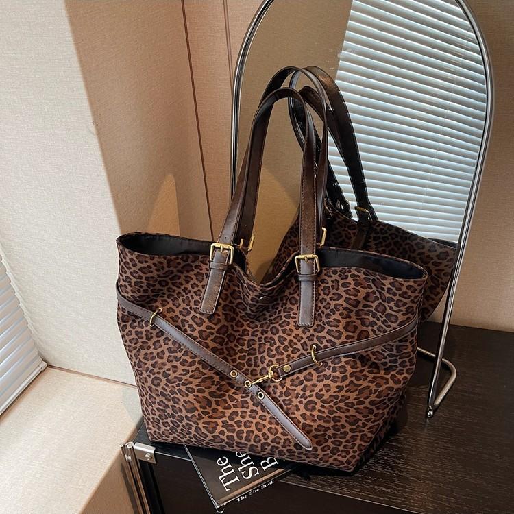 Suede bag women's large-capacity new autumn and winter versatile leopard print shoulder bag student tote bag
