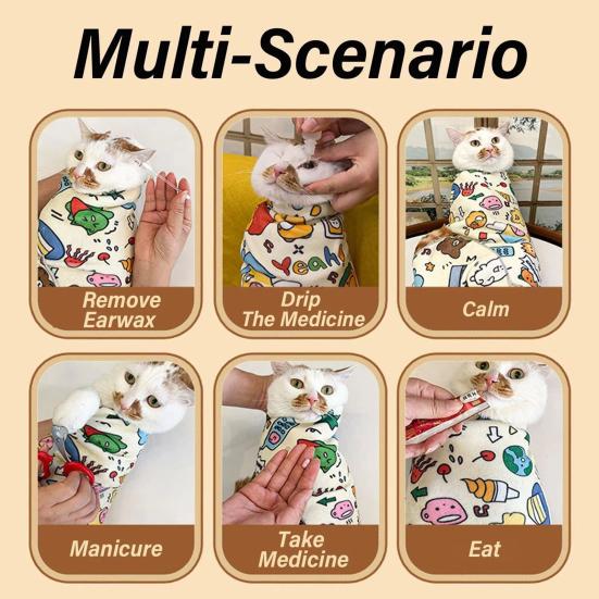 Cat Grooming Wrap Self-Adjusting Soft Microfiber Cat Restraint Bag Anti-Scratch Restraint Blanket for Nail Trimming Medication And Pet Care