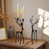 Black Reindeer Statue Candle Holder Vintage Iron Art Candlestick Home Office Living Room Taper Candle Stand Table Centerpiece Ornament