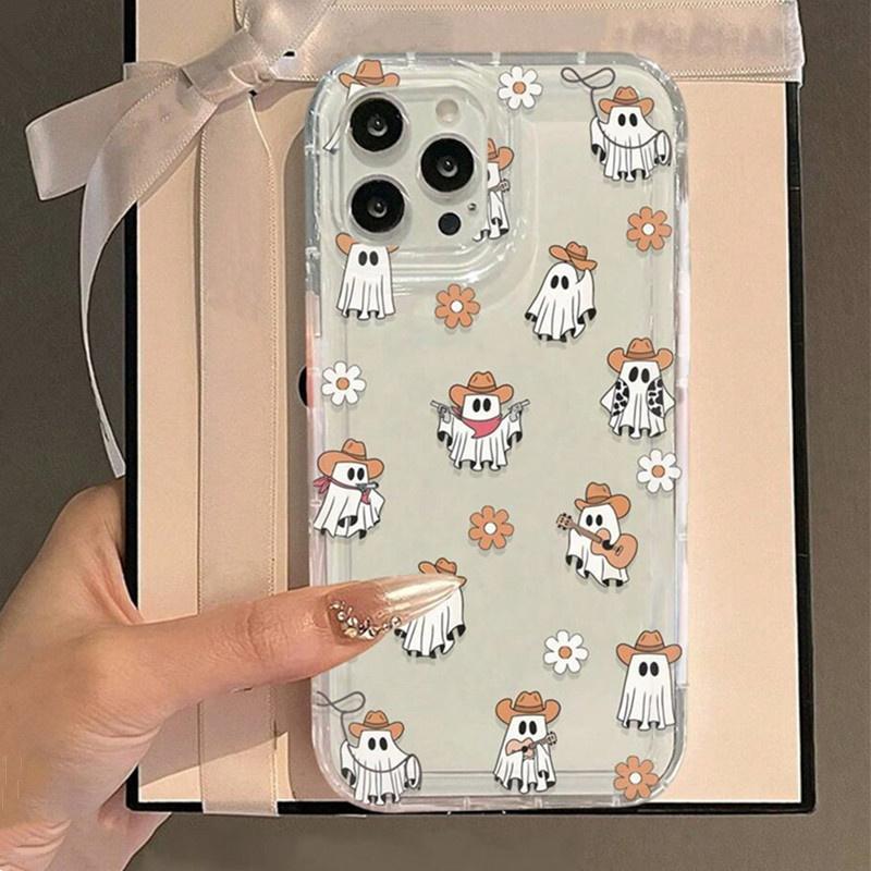 Halloween Pumpkin Ghost Pattern Clear Case For Samsung Galaxy A15 A35 A55 A34 A54 A14 A33 A53 5G S24 Ultra S23 FE S22 Plus Cover