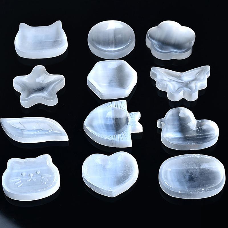 1Pc Selenite  Bowl Plate Rough Carved Quartz  Grid Fengshui Quartz Mineral Chakra For Home Decor Healing Gift