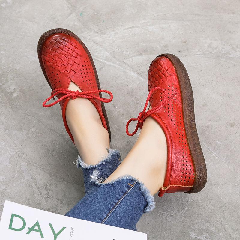 Genuine Leather Lace Up Flats Women's Woven Braided Loafers Designer Woman Luxury Moccasins Wedding Shoes 42 Ladies Fancy Flats