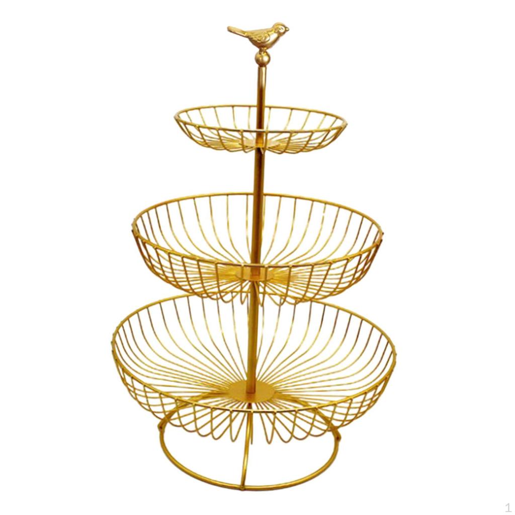 3 Layer Vegetable Fruit Wire Basket Stand Detachable Tray Height 48cm Multipurpose Snacks Organizer