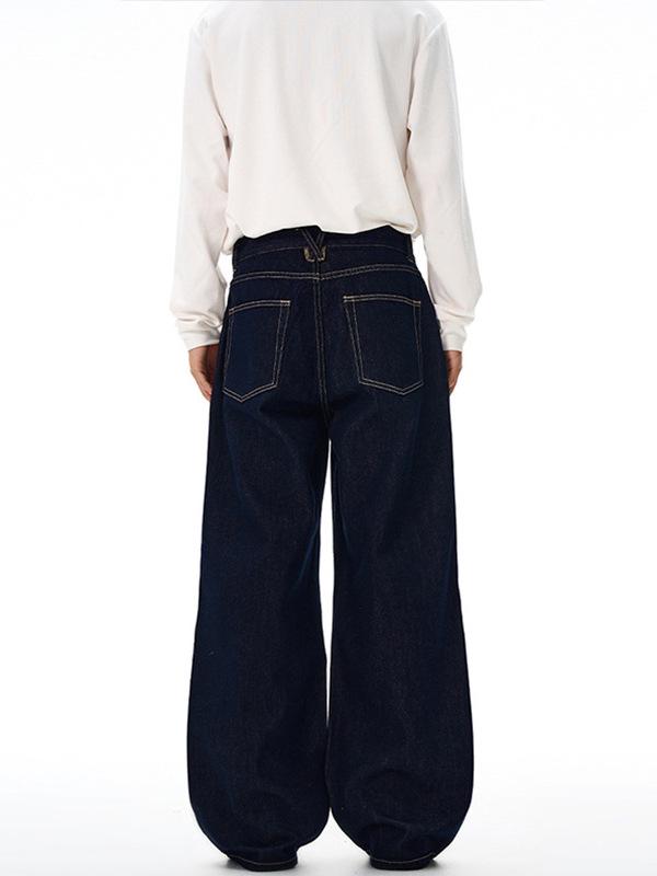 LKTM Unisex Retro Cuffed Raw Selvedge Denim Jeans - Clean Fit Straight Pants