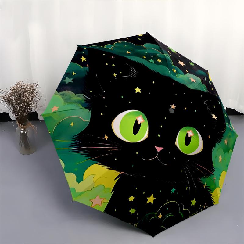 1pc Cartoon Star Cat Automatic Open/CloseUmbrella-CuteUmbrella with Cute Design, Portable 3-Fold Compact Umbrella for Men & Women, Valentine