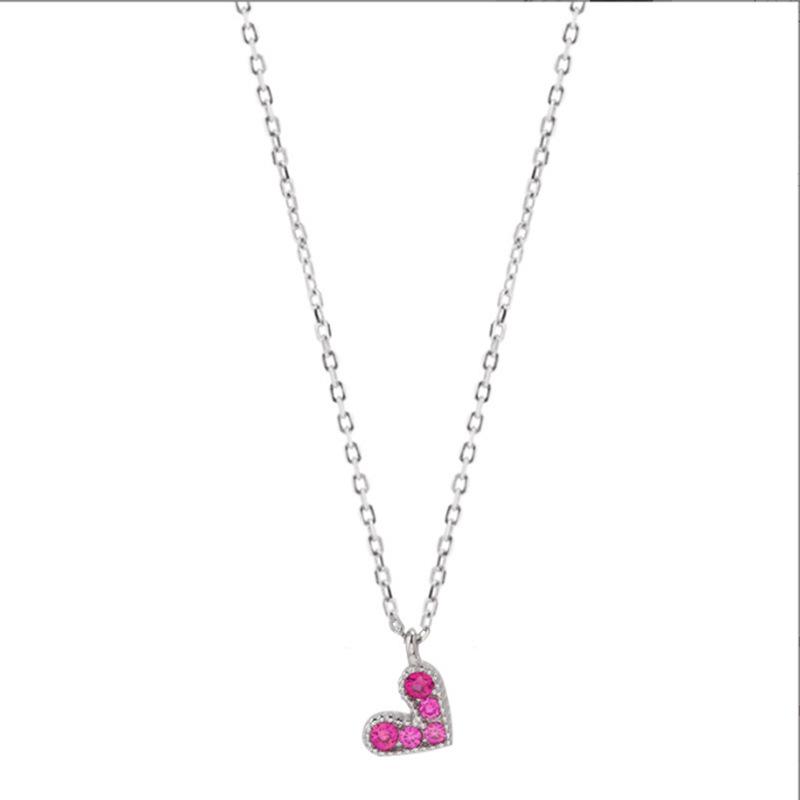 

S925 Silver Diamond Inlaid Red Heart Necklace - Korean Style, Sweet and Simple Women s Clavicle Chain, Perfect Christmas Gift Rose Gold Necklace