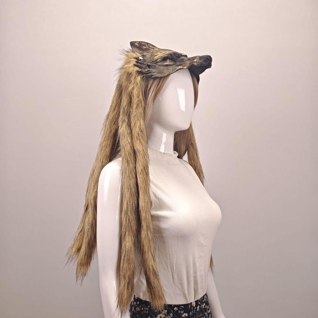 Nordischer Wolfskopf Pelz Kopfschmuck: Wikinger-Stil Cosplay & Halloween Maske