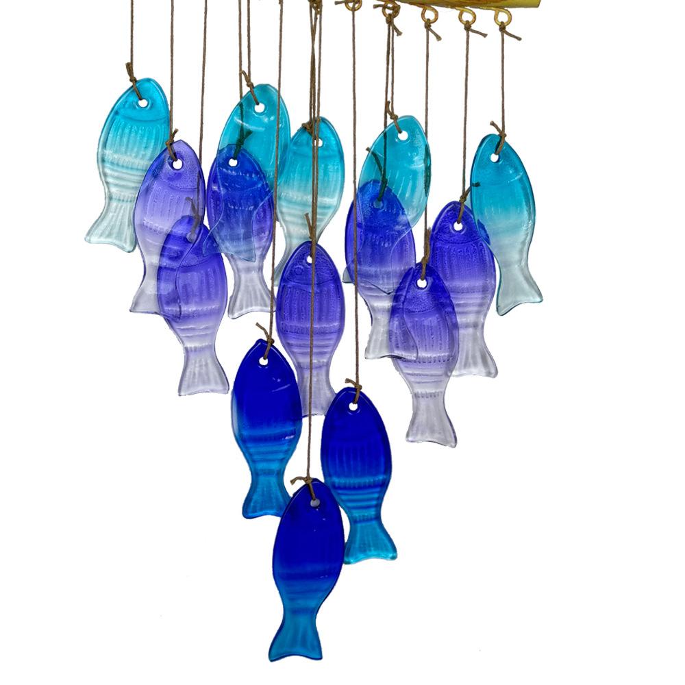 Iron art hot-melt colored glass fish and leaves creative garden home hanging ornament for wind chime courtyard.