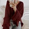 Women's  And Winter Loose Solid Color Wide Sleeve Tassels Stitching Long-sleeved  Knit Sweater Top