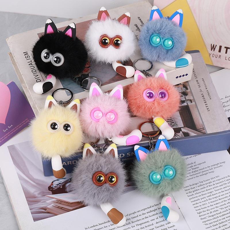 Cute Plush Toy Cat Doll Keychain Fluffy Soft Anime Stuffed Key Ring Backpack Bag Pendant Lovely Gift