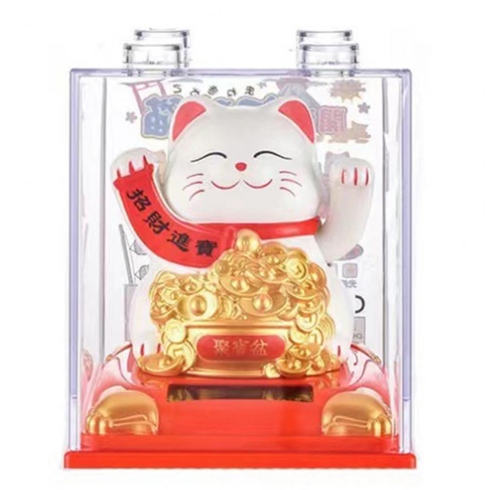 Lucky Wealth Waving Cat Chinese Gold Waving Hand Cat Solar Powered Swing Arm Lucky Cat Waving Fortune Figurine Cat Decoration