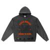 DTG Print Knitted Denim Zip-Up Hoodie Streetwear Motorcycle Brother Print Zipper Hoodies  