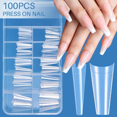 Nail Art Pieces French Flat Head Nail Denim Fake Nails 100 Pieces Boxed White Girl Diy Wearing Nail Pieces