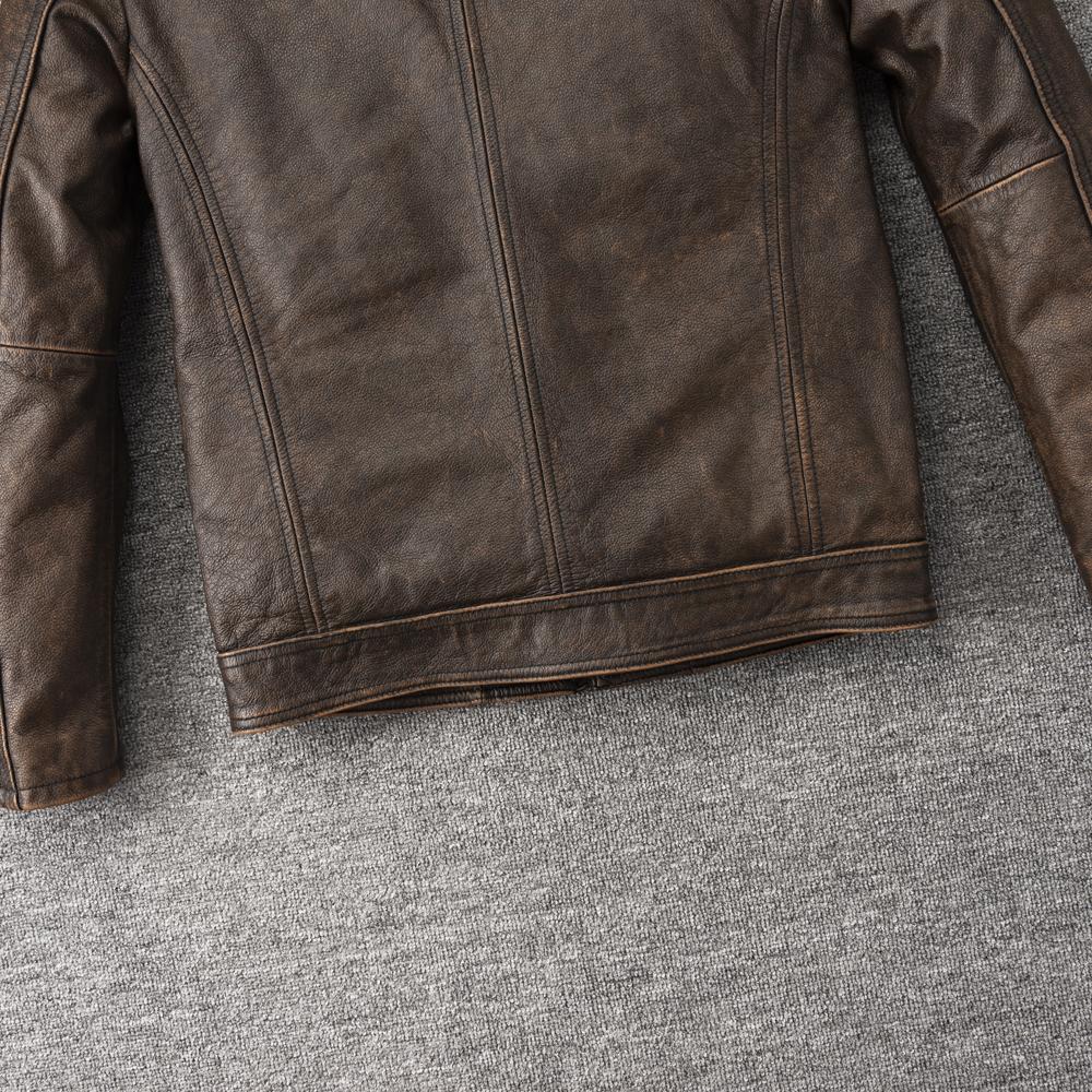 Vintage Yellow Brown Genuine Cow Men Leather Jacket Soft Slim Fit Short Slim Real Cowhide Bomber Coat Spring Autumn