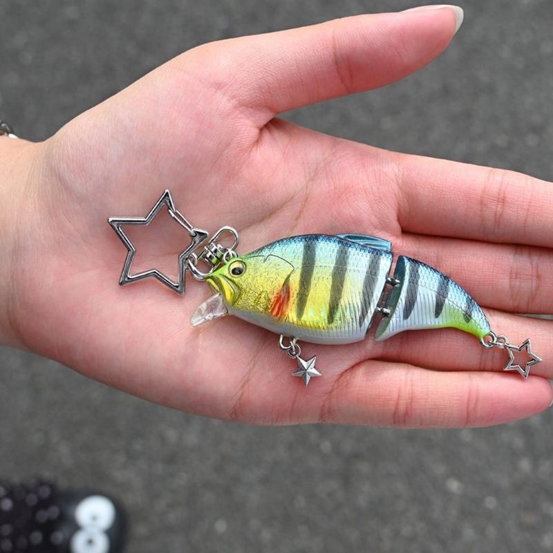 Realistic Multi Jointed Fishing Lure Key Ring Sturdy Alloy Plastic Construction Outdoor Fishing Gear Accessory