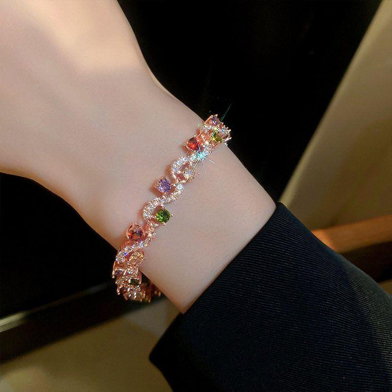 Zircon Flower Mesh Geometric Open Bracelet European and American Exquisite Light Luxury Retro Bracelet Niche High Sense Hand Jewelry Women