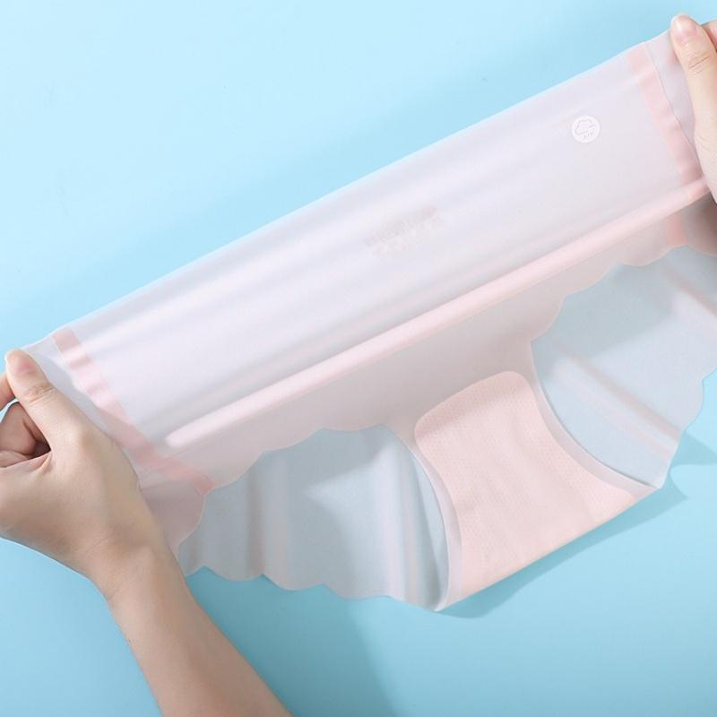 4 Stück/Set Eis-Seiden-Slips Damen-Dessous Schnell trocknend Ultradünn Nahtlos Niedrige Taille Sommer-Unterwäsche Slips