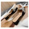 New Thick Heel Baotou Slippers with Pearl Decoration for Women's Head, Middle Heel, Soft Bottom, Half Tow, Outerwear Cool