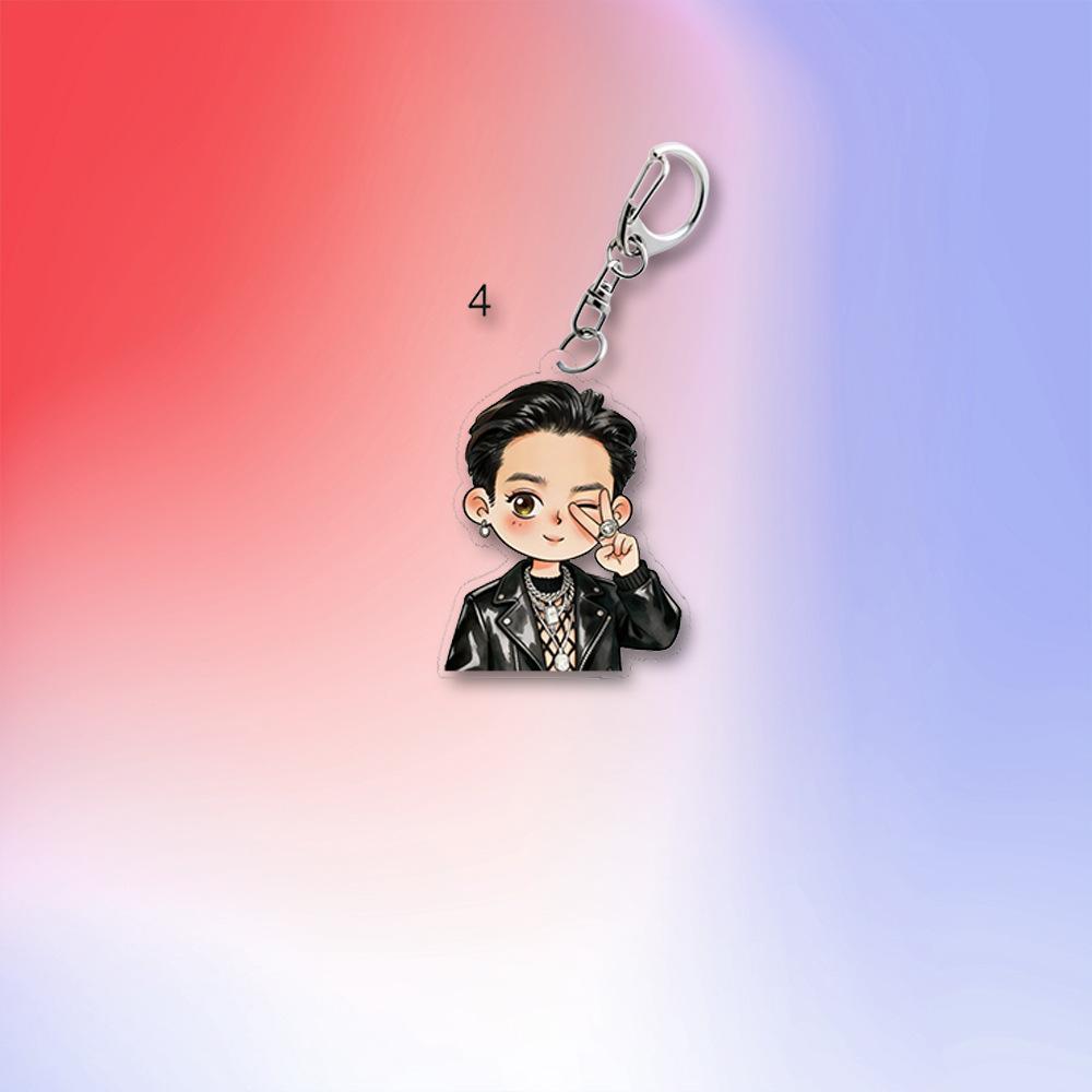 BTS Edgy Black Leather Jacket Cartoon Acrylic Keychain, Bangtan Boys Edgy Cartoon Figure Keyring, Kpop ARMY Fans Bag Charm