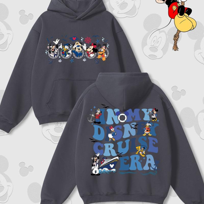 Disney Cartoon Print Autumn and Winter Hooded Sweater Crew Neck Long-sleeved Hoodie Loose Casual Style Suitable for Men Women