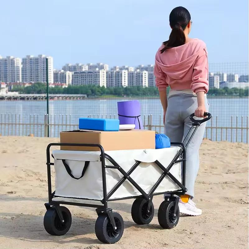 Wagon Outdoors Trolley Portable Garden Camping Cart Heavy Duty Large Capacity Fold Wagon Collapsible Folding Utility Beach Cart