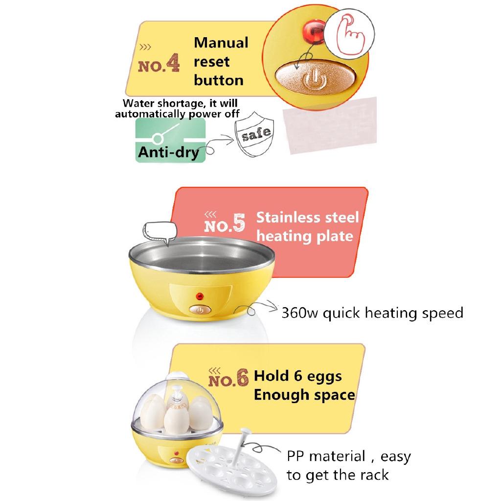 6 Eggs Automatic Power-off Maker Boiler Cooker Steamer Poacher Mini Electric Egg Cooker Boiler New