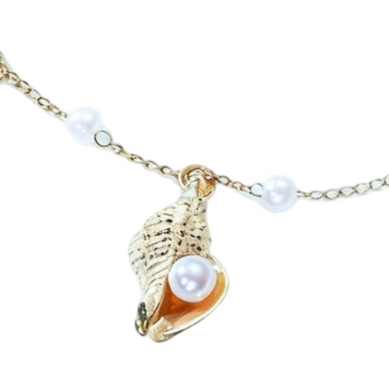 Boho Foot Jewelry Ocean Starfish Conch Charm Anklet, Adjustable Faux Pearl Ankle Beach Chain Bracelet for Women, Hypoallergenic