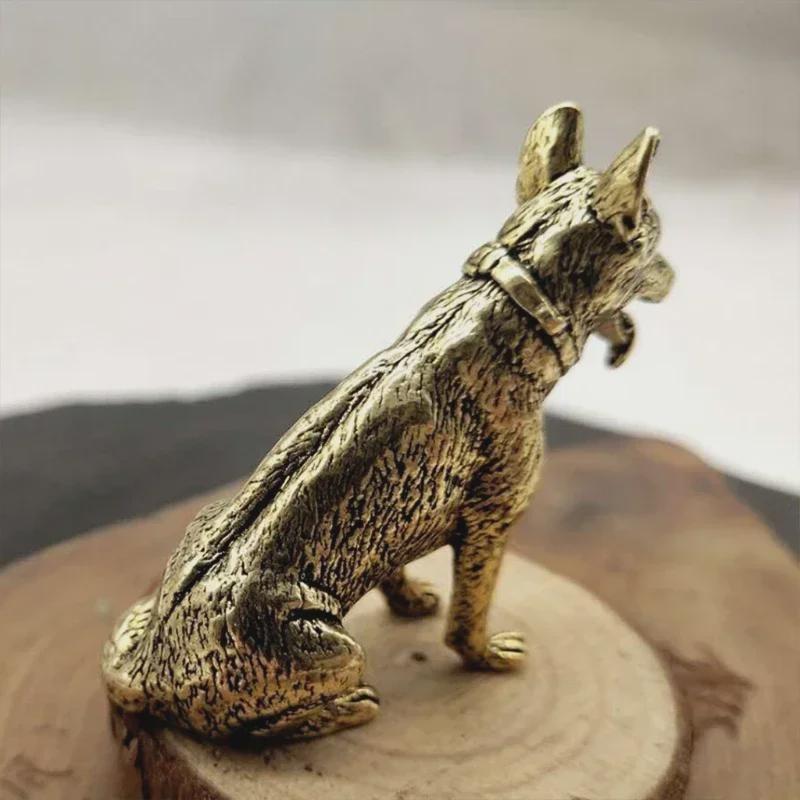 1PC Brass Metal Lucky Fortune Dog Corgi Statue Small Ornament Little Puppy Wolf Figurines Chinese Desktop Tea Pet Home Decoration