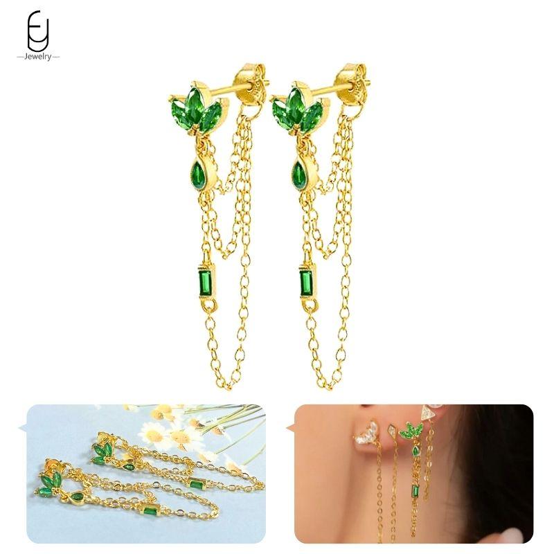 925 Silbernadel Grüne Zirkon Gold Ohrringe Herz Creolen für Damen Zarte Steckerohrringe Luxuriöser Schmuck Geschenke