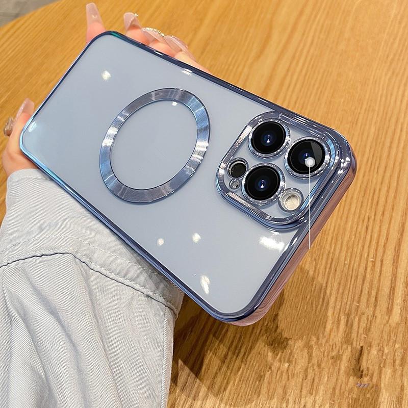 Applicable To IPhone16e Electroplated Magnetic Absorbing Mobile Phone Case Apple 15 Lens Film Anti-fall Magsafe Magnetic Absorbing CD Pattern Case