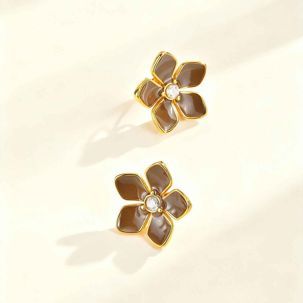 Bright Pink Lacquered Flower Texture Earrings,Stainless Steel Vintage Romantic Earrings,Daily Life Trendy Women Jewelry Gift