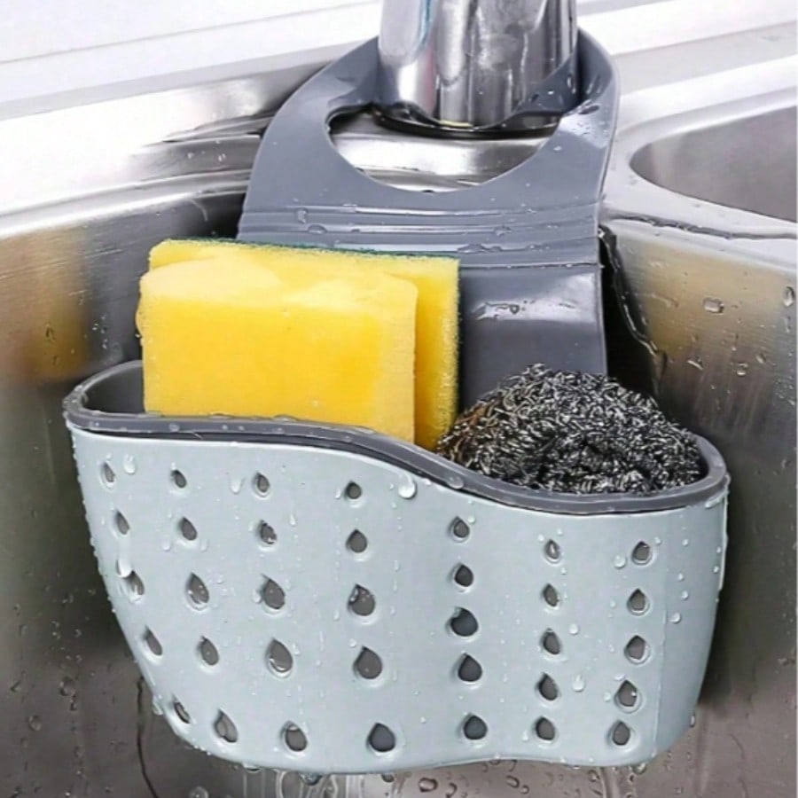 1pc Sink Hanging Drain Basket With Silicone Storage Box, Adjustable Shoulder Strap Drain Rack, Sponge Holder, Faucet Hanging Basket,Color Random