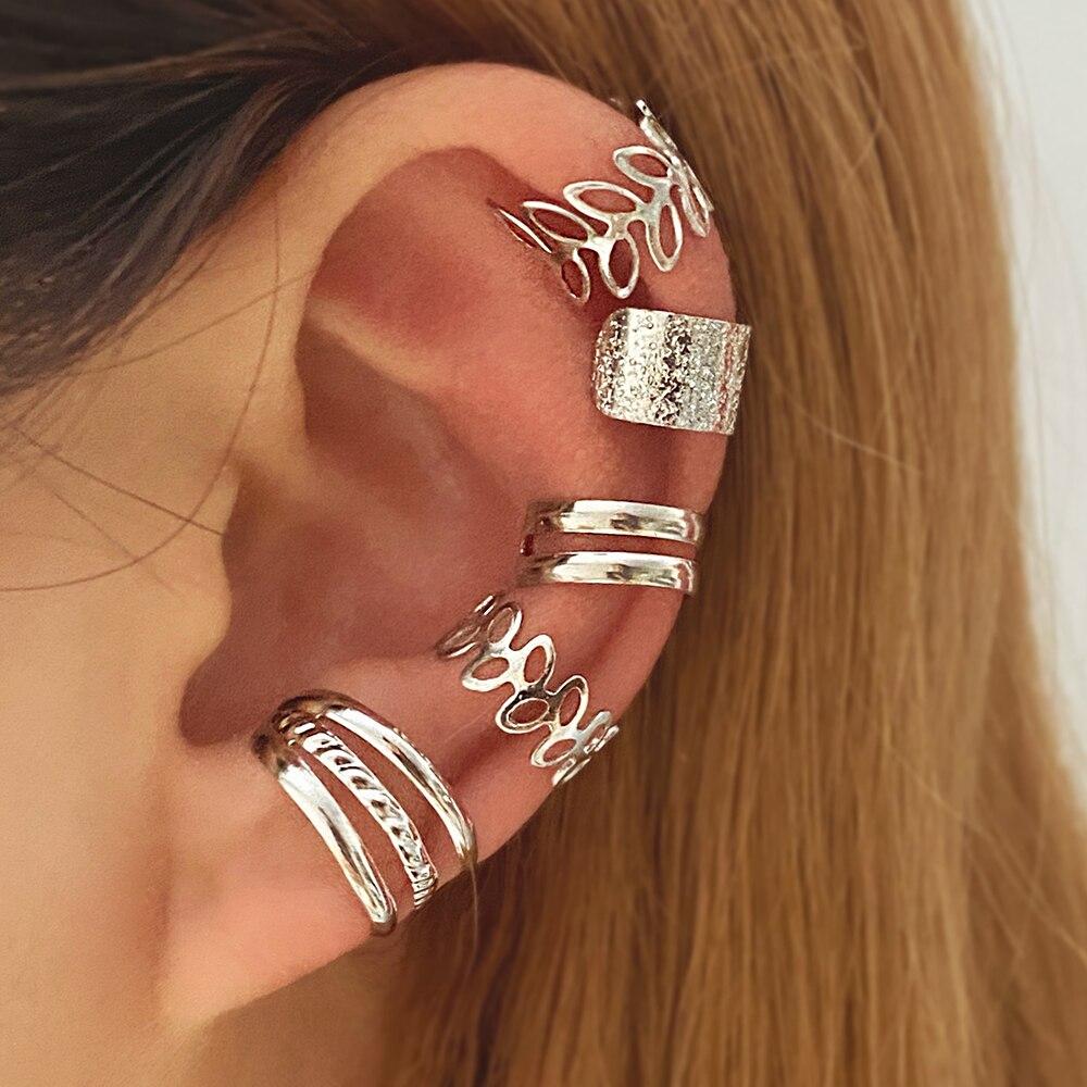 

Trend Gold Leaves Ear Cuffs Black Non-Piercing Ear Clips Fake Cartilage Earrings Clips Earrings For Women Men Jewelry