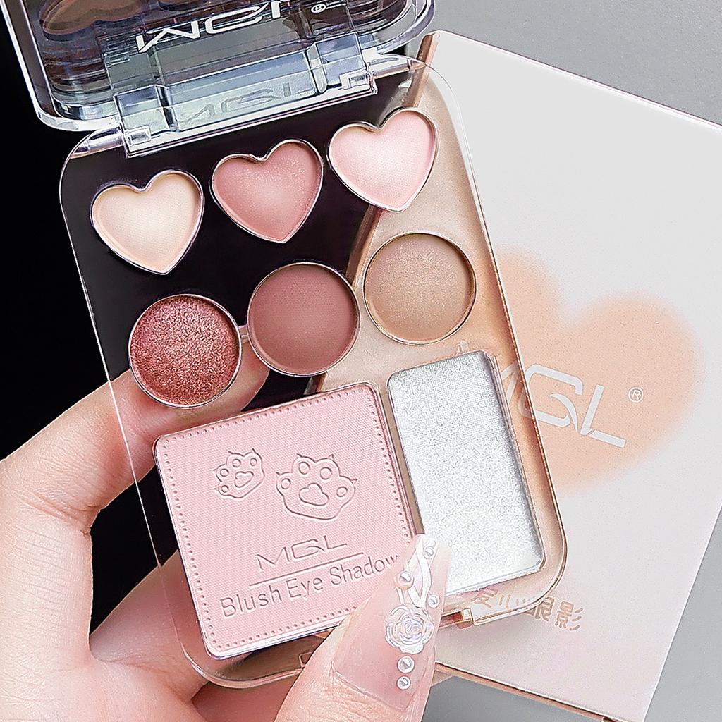 8-color Love Eyeshadow Palette Blush Highlight All-in-one Powder Orange Peach Color Earth Color Affordable Student Makeup Palette