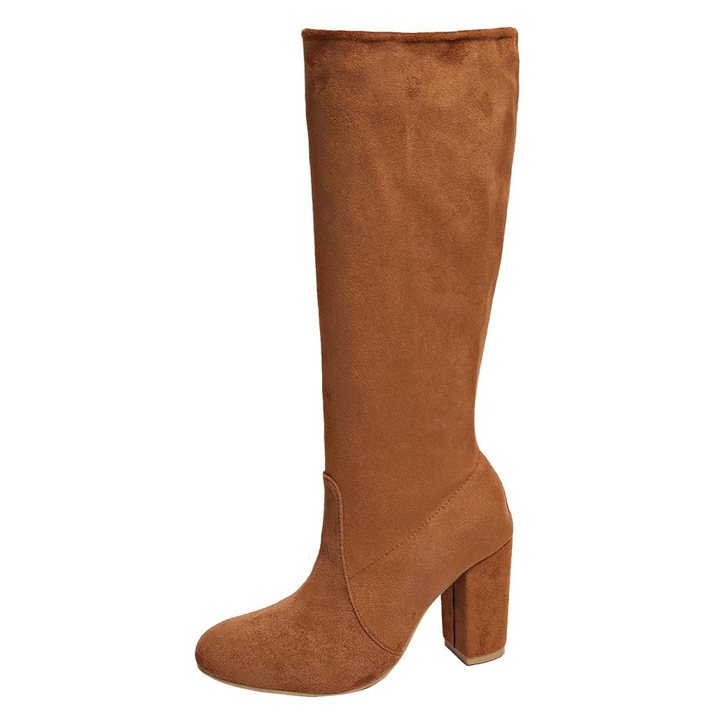 Women's Chunky Heel Boots Fashion Casual Suede Solid Color Round Toe Knee High Boots High Boot Socks for Women Cute