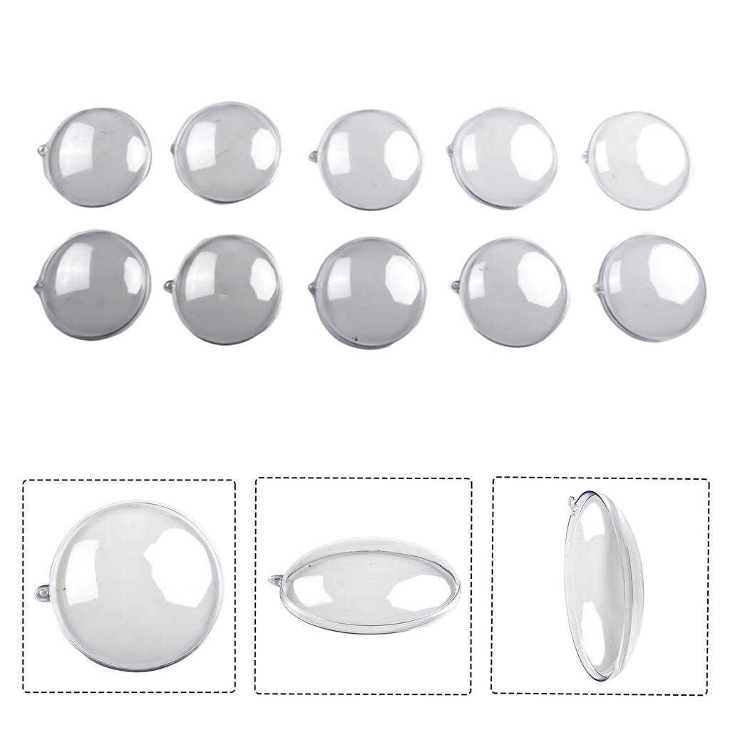 10 Clear Plastic Flat Ball Containers for Home Wedding and Holiday Decoration Hanging Hole On Top for Easy Display