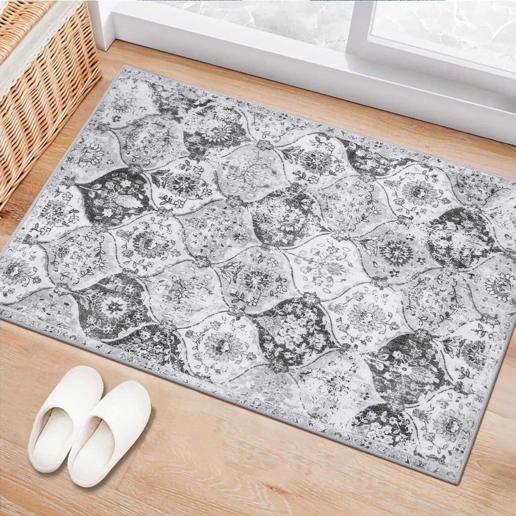 1Pcs Vintage Boho Floral Printed Kitchen Mat Soft Thickened Kitchen Floor Mat Waterproof Non-slip Oil-proof Floor Mat Runner Rug