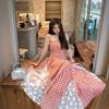 Seaside Vacation Red and White Grid Splicing Lace Heavy Industry Tube Top Dress Women's Summer New Design Long Dress