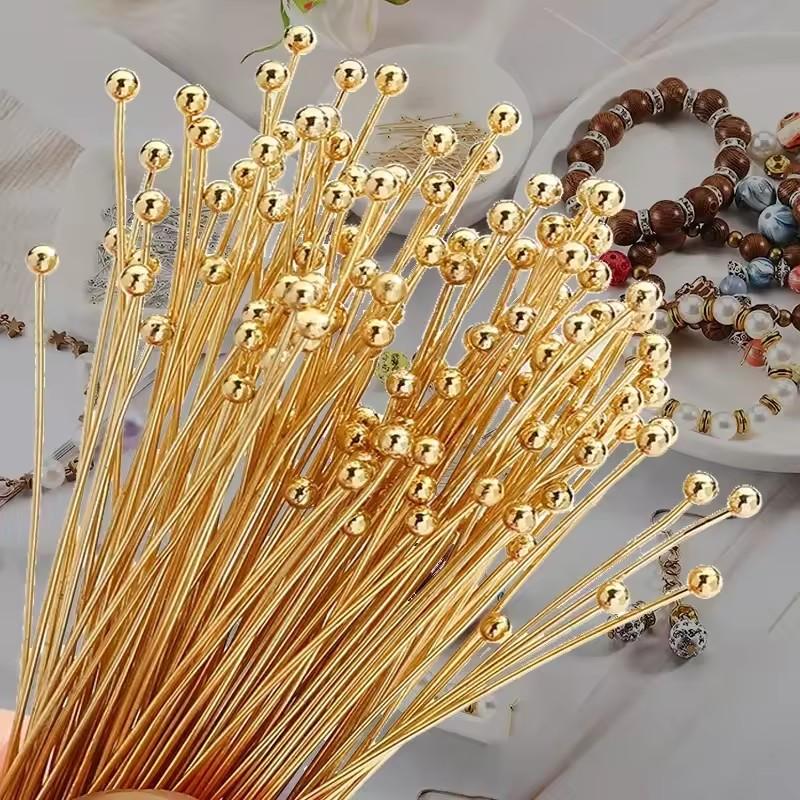 100 Stück/Los Kugelköpfe Silberfarben Vergoldet Kopfstift zum Auffädeln von Perlen Schmuckherstellung DIY Handwerk Handgefertigtes Zubehör