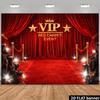 VIP Red Carpet Event Backdrop, Red Gold VIP Crown Star Camera Design, Polyester, Machine Washable, Party Decor