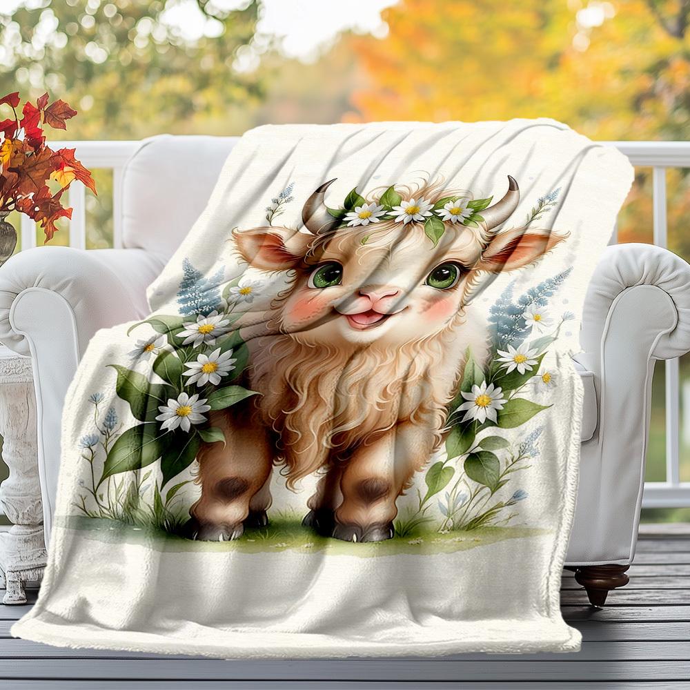 1PC Goat flowersOutdoor Flannel Blanket - Soft Plush Decor for Picnics, Camping, Bedroom, Playroom, Office, or Lunch Break 1229A