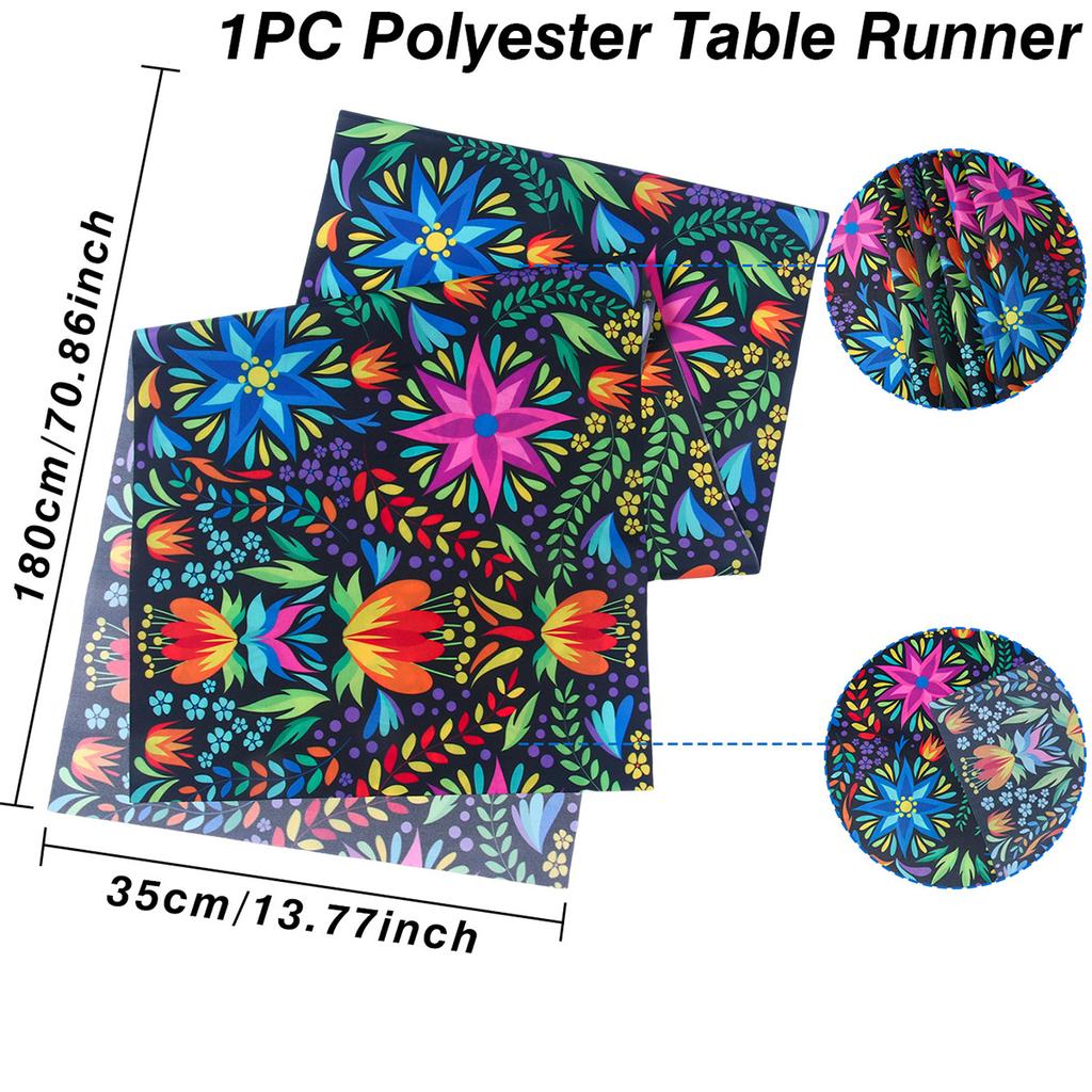 Colorful Flowers Table Runner Mexican Fiesta Day of The Dead Linen Table Runners Kitchen Table Decoration Banquet Party Decor