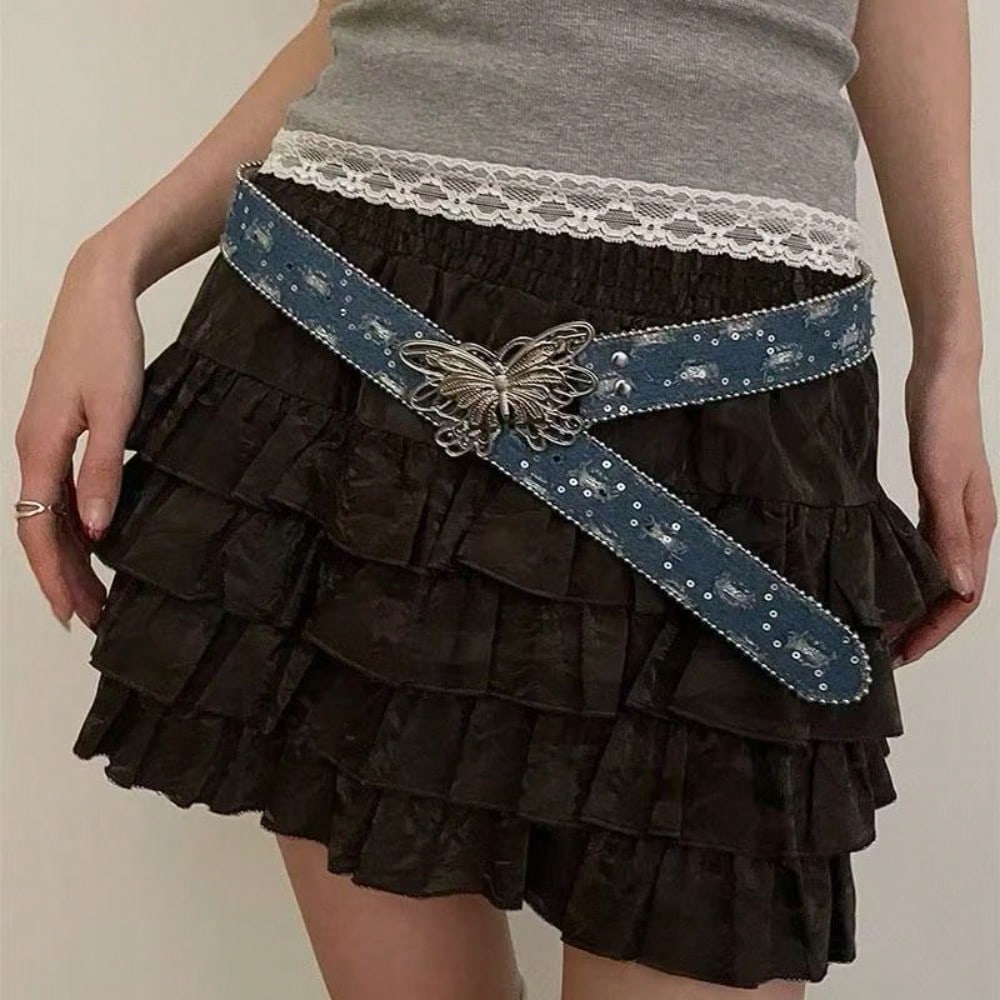 Belt Women's Summer Decoration Butterfly Smooth Buckle Belt with Jeans Versatile