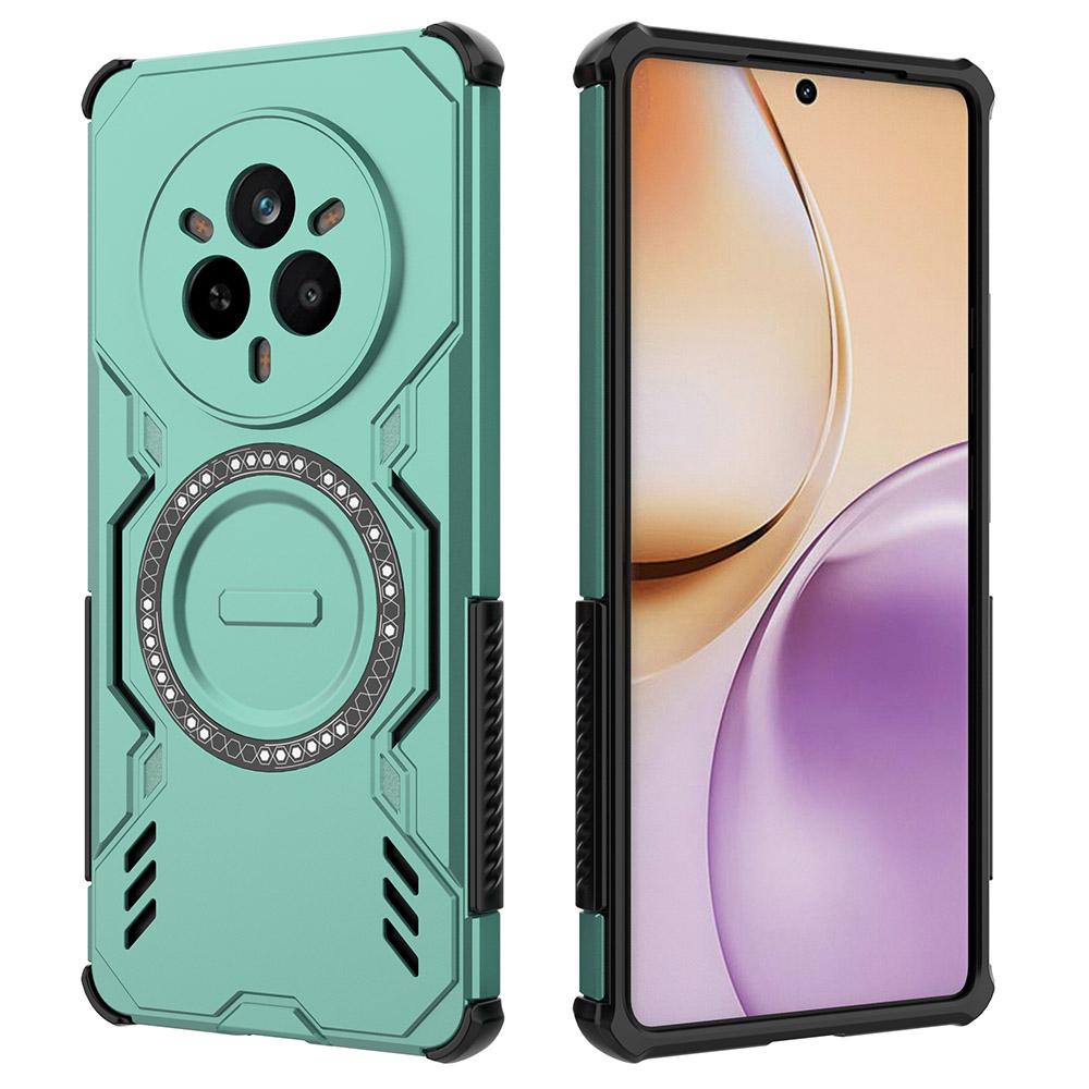 

For Realme 14 Pro 5G Magnetic Case Butterfly Armor Hollow Heat Dissipation PC+TPU Phone Cover Green